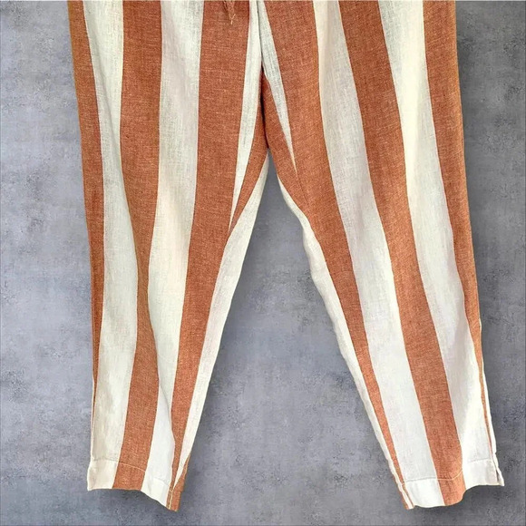 BeachLunchLounge Linen Blend Lagenlook Paperbag Pants Size S Brown White Stripes - Picture 4 of 13